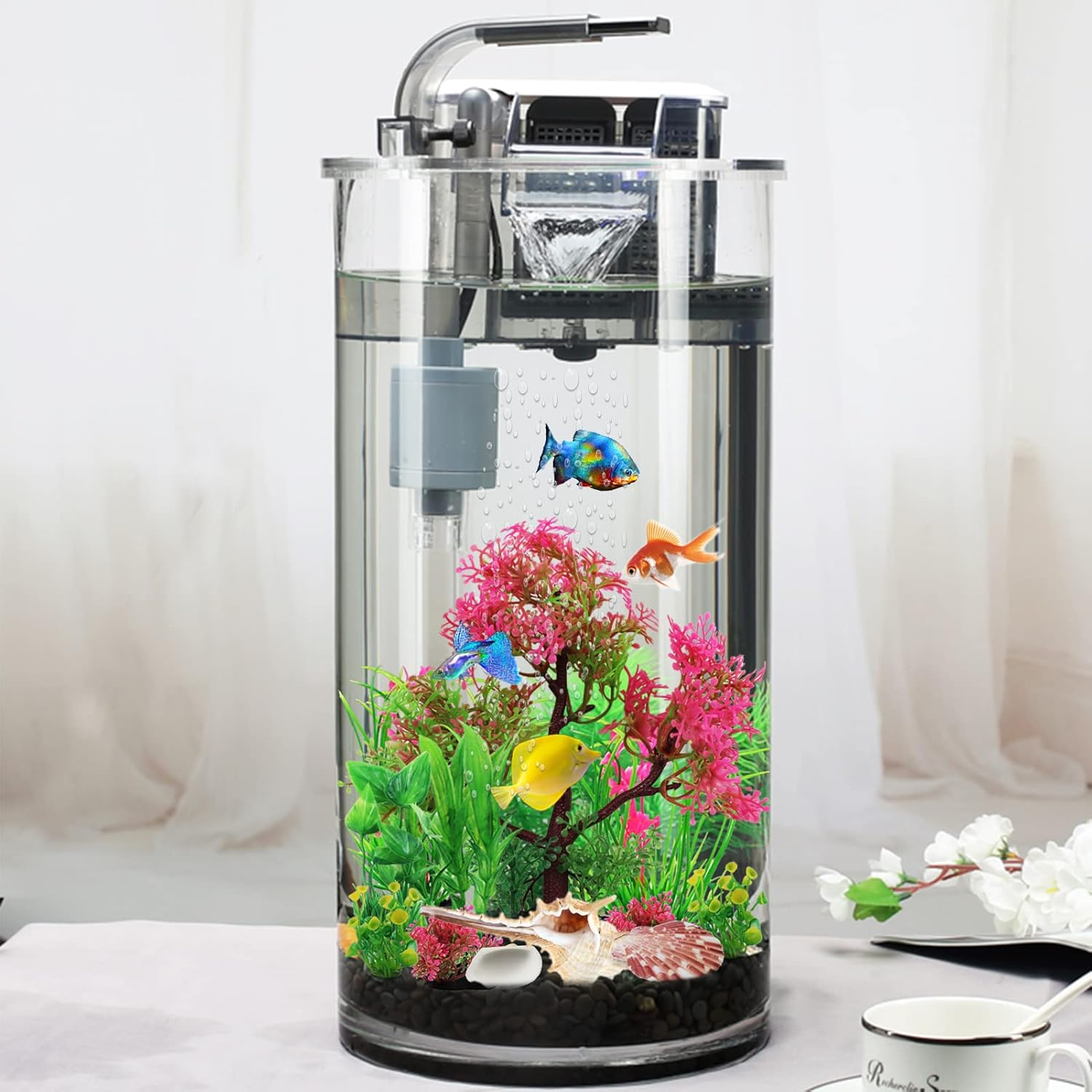 Aquarium Plants with Natural Decorations Shells, 15pcs Fish Tank Decoration Colorful Artificial Fish Tank Decor Plants Aquarium Decorations for Household and Office Aquarium Simulation