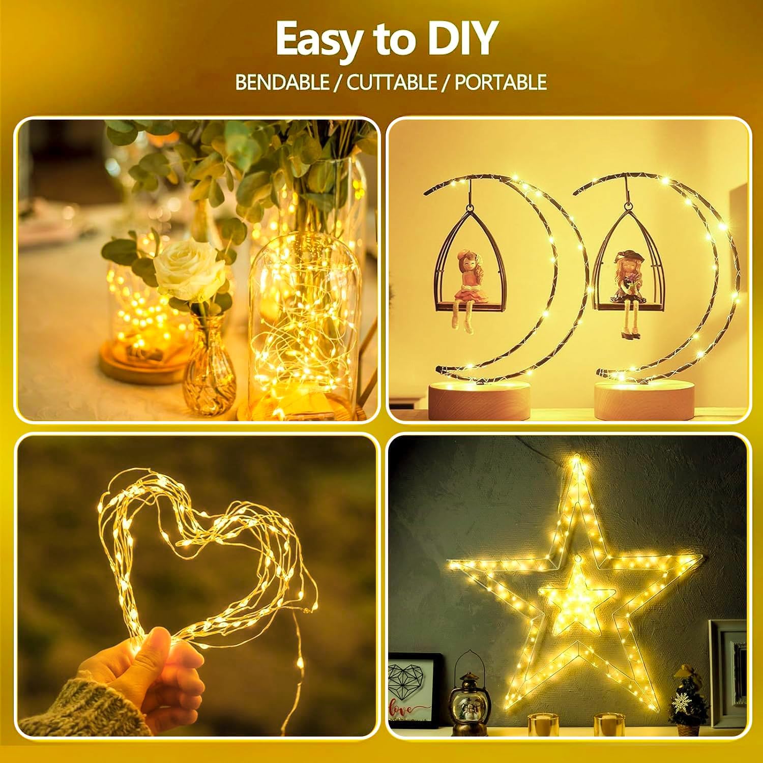 4-Pack Fairy Lights Battery Operated with Timer, Waterproof 16FT 50 LED String Lights Indoor Outdoor, Cuttable Starry Fairy Lights for Home Bedroom Classroom Dorm Wedding Christmas Decor (Warm White)