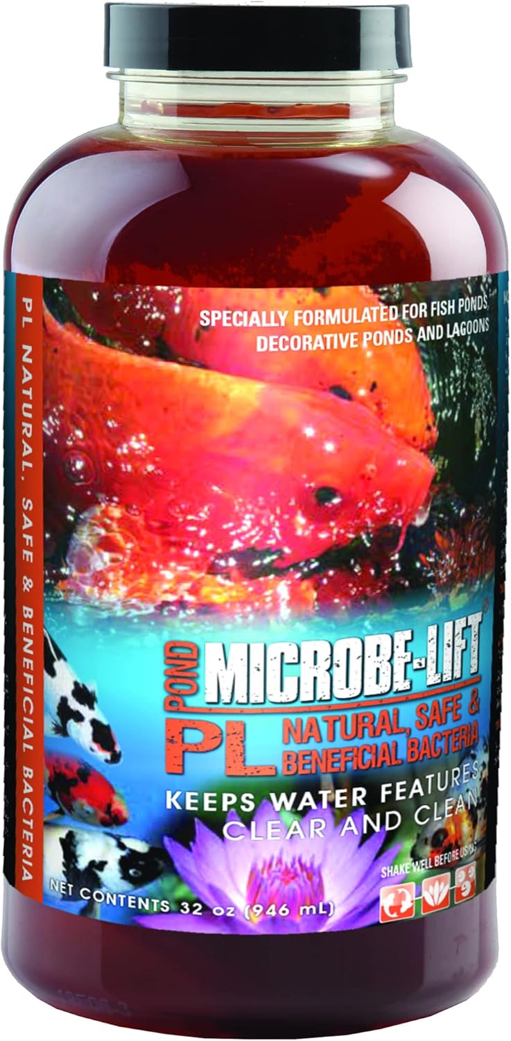 MICROBE-LIFT PL Pond Bacteria and Outdoor Water Garden Cleaner, Safe for Live Koi Fish, Plant Life, and Decor, 32 Ounces