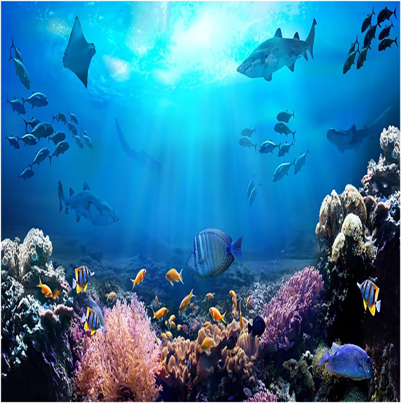 AOFOTO 10x10ft Underwater World Backdrop for Photography Aquarium Seabed Rocks Lights Coral and Fishes Tropical Ocean Scene Under The Sea Background Kids Party Decoration Banner Photobooth Props