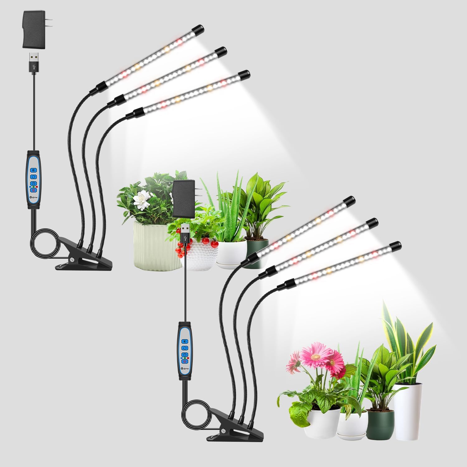 wolezek Grow Lights for Indoor Plants, 2 Pack 6000K Full Spectrum Plant Lights Indoor, White LED Plant Growing Lamp with Auto ON & Off Timer 6/12/16H, 3 Modes, 5-Level Dimmable Brightness