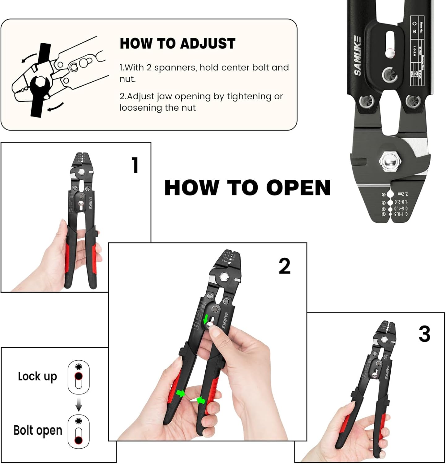 Sanuke Wire Rope Crimping Tool for Aluminum Crimping Loop Sleeves up to 2.2mm, Swager Tool for 3/64 1/16 5/64 inch Stainless Steel Cable Crimper