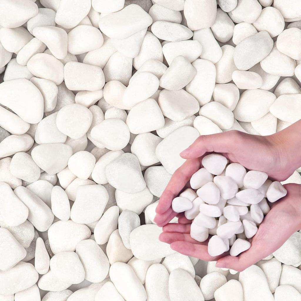20Ib Snow White River Rock- Decorative Pebbles for Plants - River Rocks Outdoor Landscaping- 0.3"-0.8" inch Polished Stones for Aquarium, Home Decor,Garden Decor