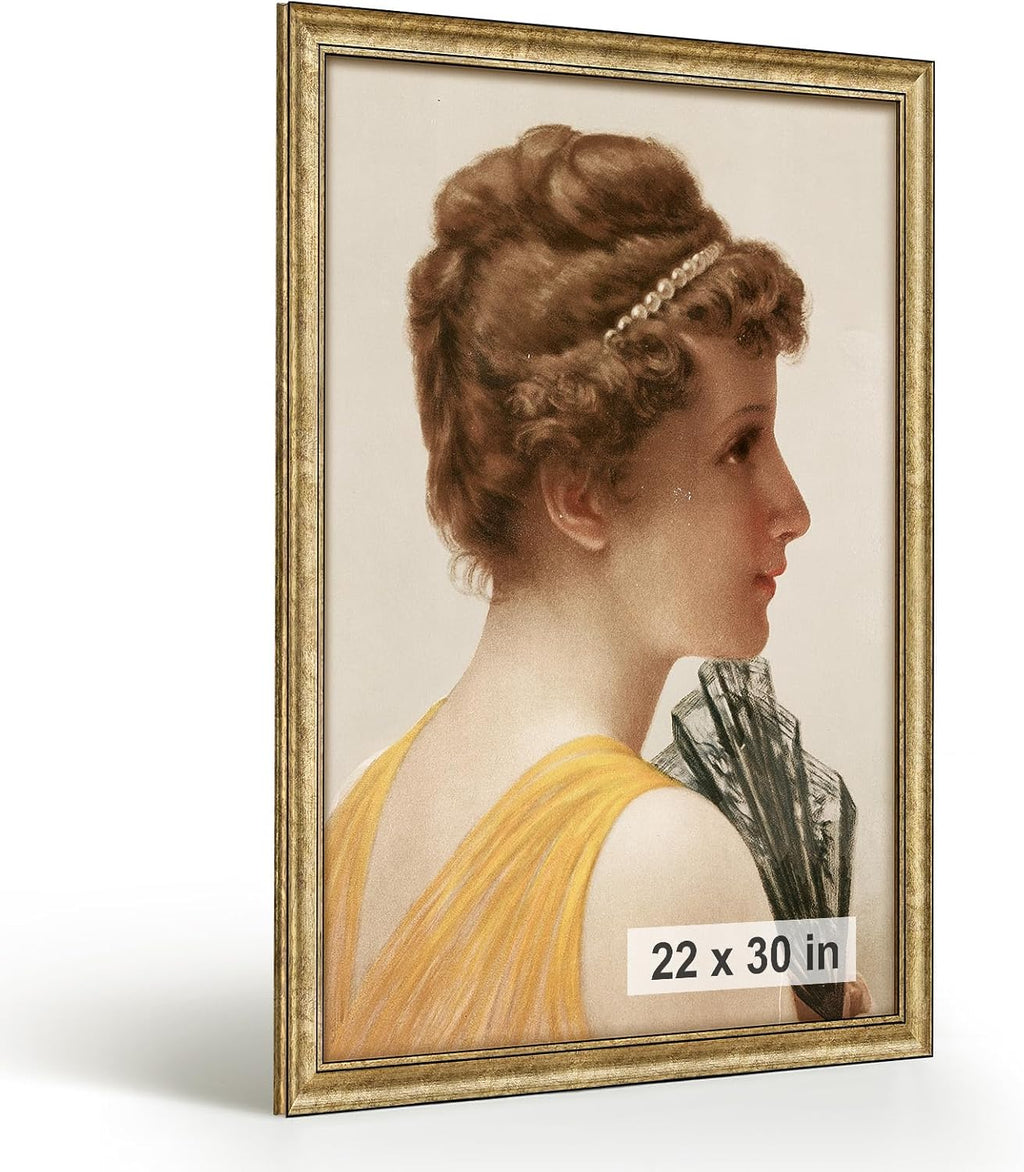 HLiWEGNS Antique Gold 22x30 Frame – Poster Frame with Aged Gold Finish – Picture Frame for 22 x 30 Artwork, Canvas Prints, Puzzles, and Wall Decor