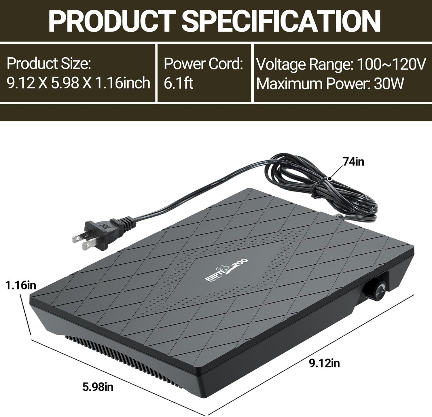 REPTI ZOO Reptile Heat Panel Adjustable Temperature Reptile Heating Plate, Non-Light Heating Solution with Expanded Heating Range for Hermit Crabs/Leopard Geckos/Turtles/Snakes/Lizards