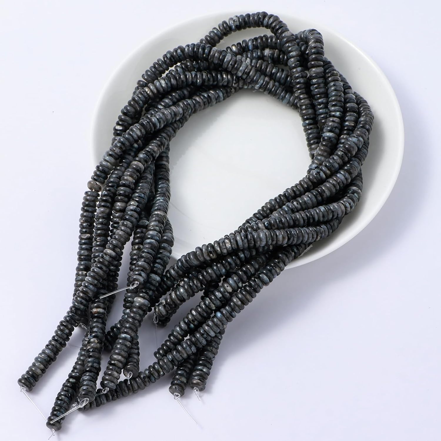 Natural Black Spectrolite Disk Stone Spacer Beads 6x2mm 38cm/str Flat Rondelle Loose Semi Gemstone Caps for Making Bracelets Necklace