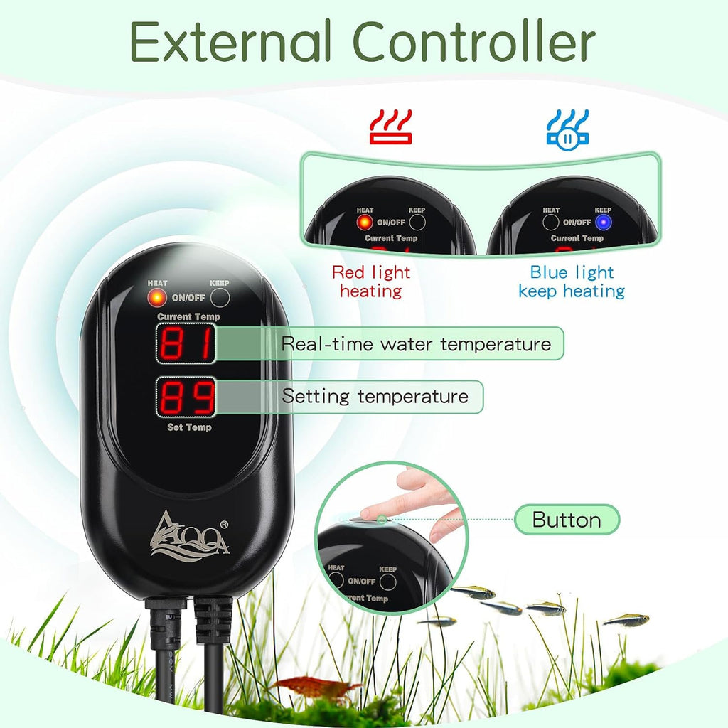 AQQA Fish Tank Heater,Aquarium Heater 50W 150W 250W 400W 500W 800W for 3-220 Gal,Set Temperature 59℉-93℉ Temperature Accuracy,Out of Water or High Temperature Automatic Power Off (300W)