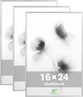 FrameWorks 16x24 Brushed Aluminum Poster Frames – Modern Brushed Metal Design w/Shatterproof Plexiglass, Perfect for Posters, Artwork, Paintings, Wall Displays – Home or Office Decor, Silver - 3 Pack