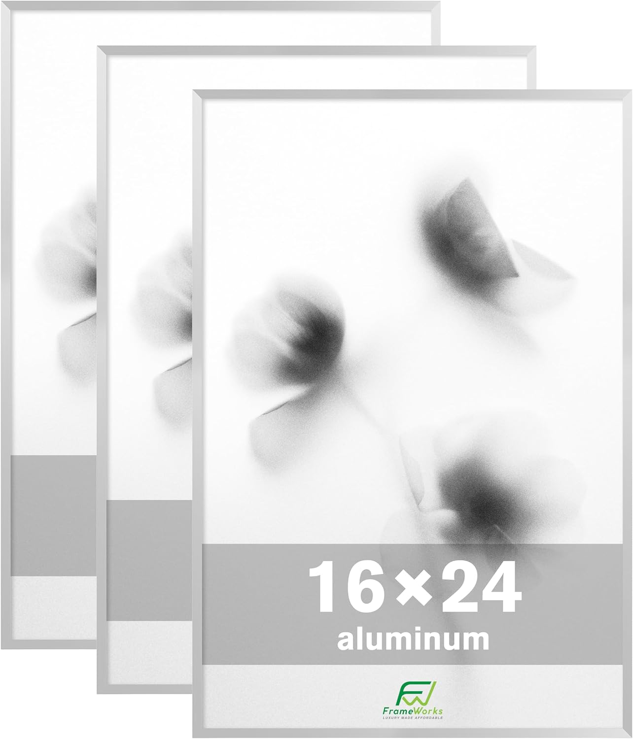 FrameWorks 16x24 Brushed Aluminum Poster Frames – Modern Brushed Metal Design w/Shatterproof Plexiglass, Perfect for Posters, Artwork, Paintings, Wall Displays – Home or Office Decor, Silver - 3 Pack