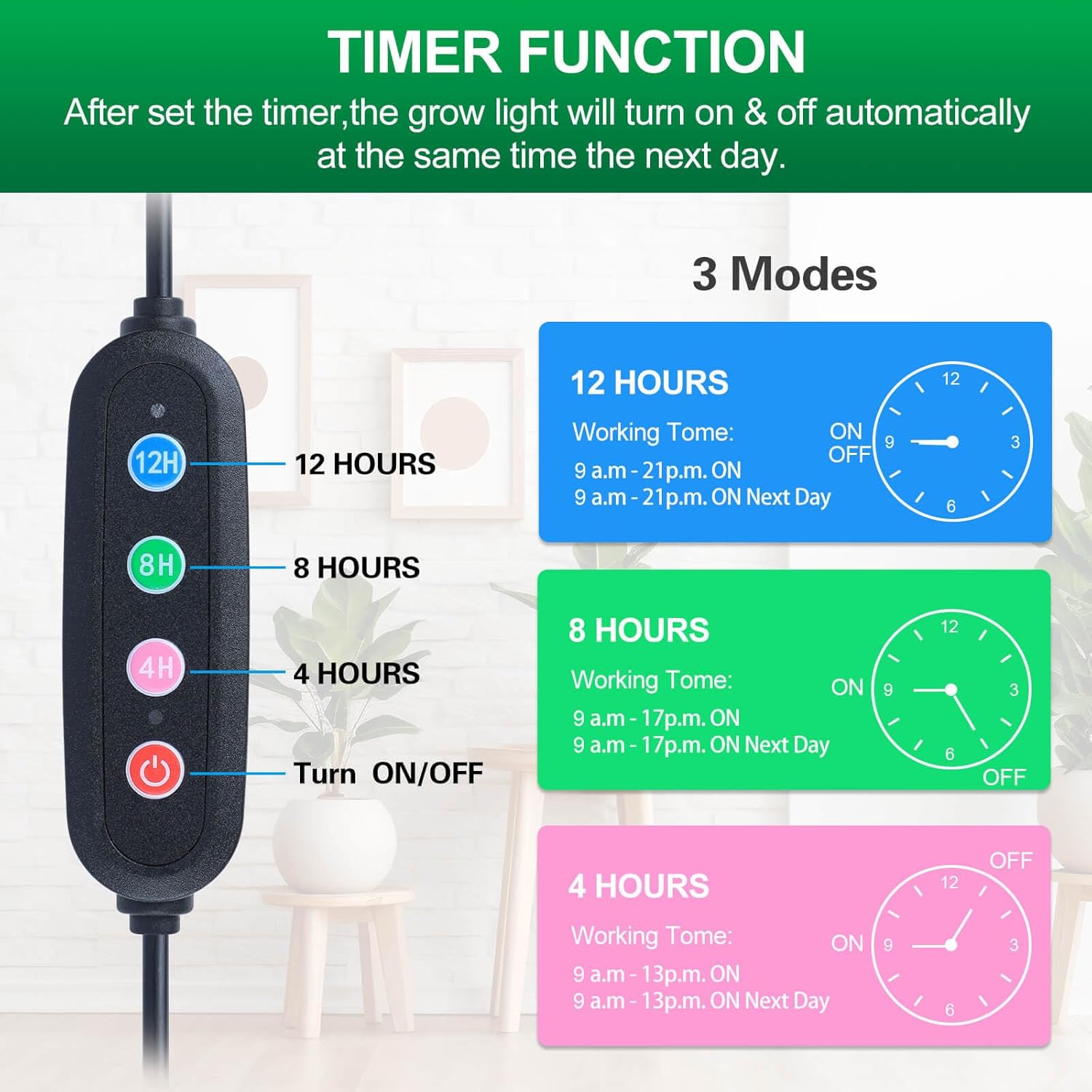 Clip Grow Lights for Seed Starting with Timer, Full Spectrum Brightest Plant Growing Lamps for Indoor Plants, Bonsai, Seedlings, 18 Watt Home Plug But Not 10W Adapter