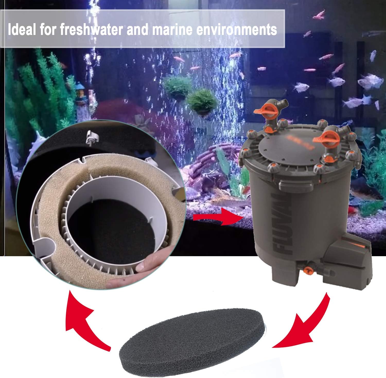 Fx4 Carbon Filter Pads Compatible with Fluval FX4 FX5 / FX6 Canister Filter,Replacement Carbon Impregnated Foam Pads Aquarium Filter Media Pack of 6