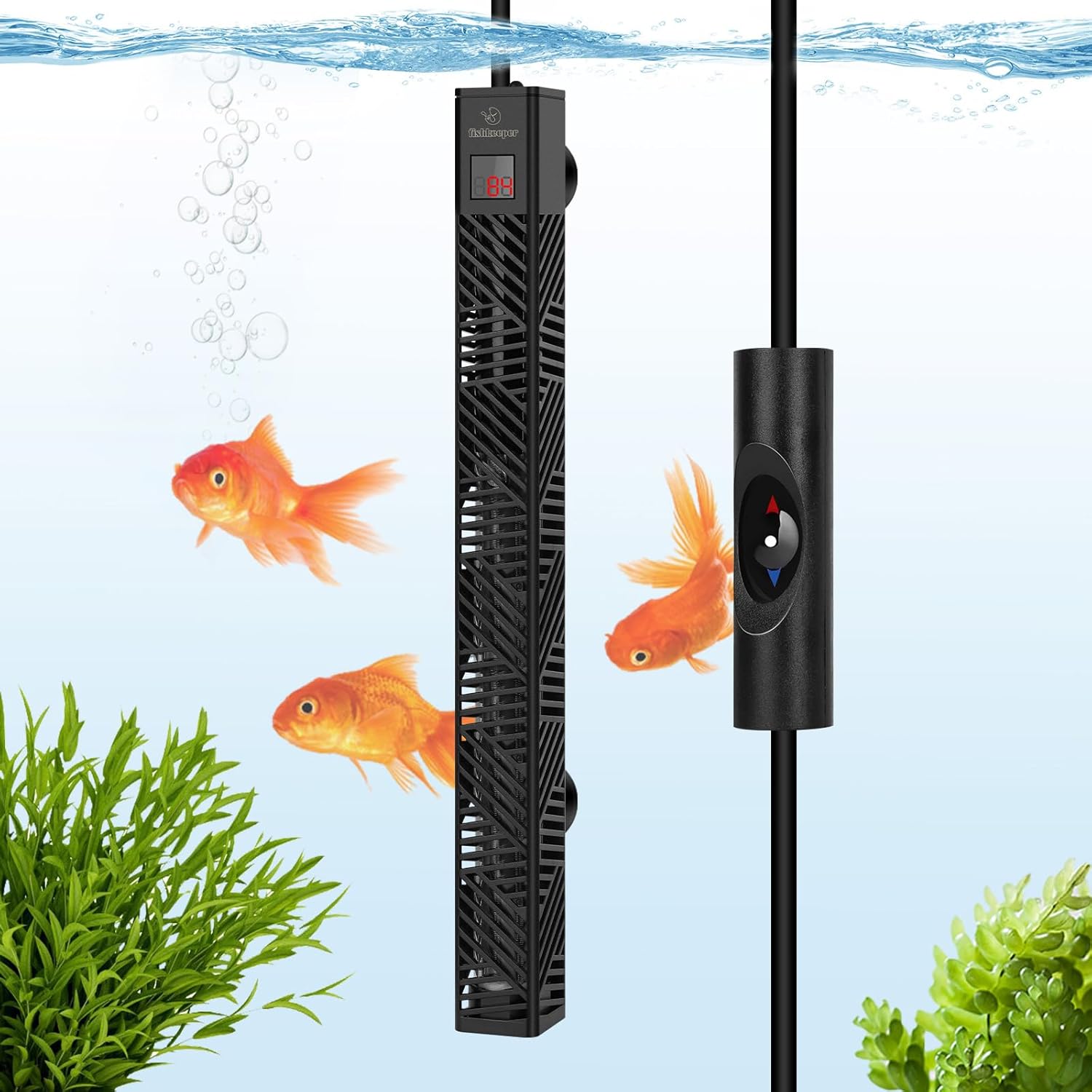 fishkeeper 25W/50W/100W/200W/300W Fish Tank Heater for 1-80 Gallon, Adjustable Submersible Aquarium Heater with LED Digital Display and Overheat Protection for Saltwater & Freshwater Tanks