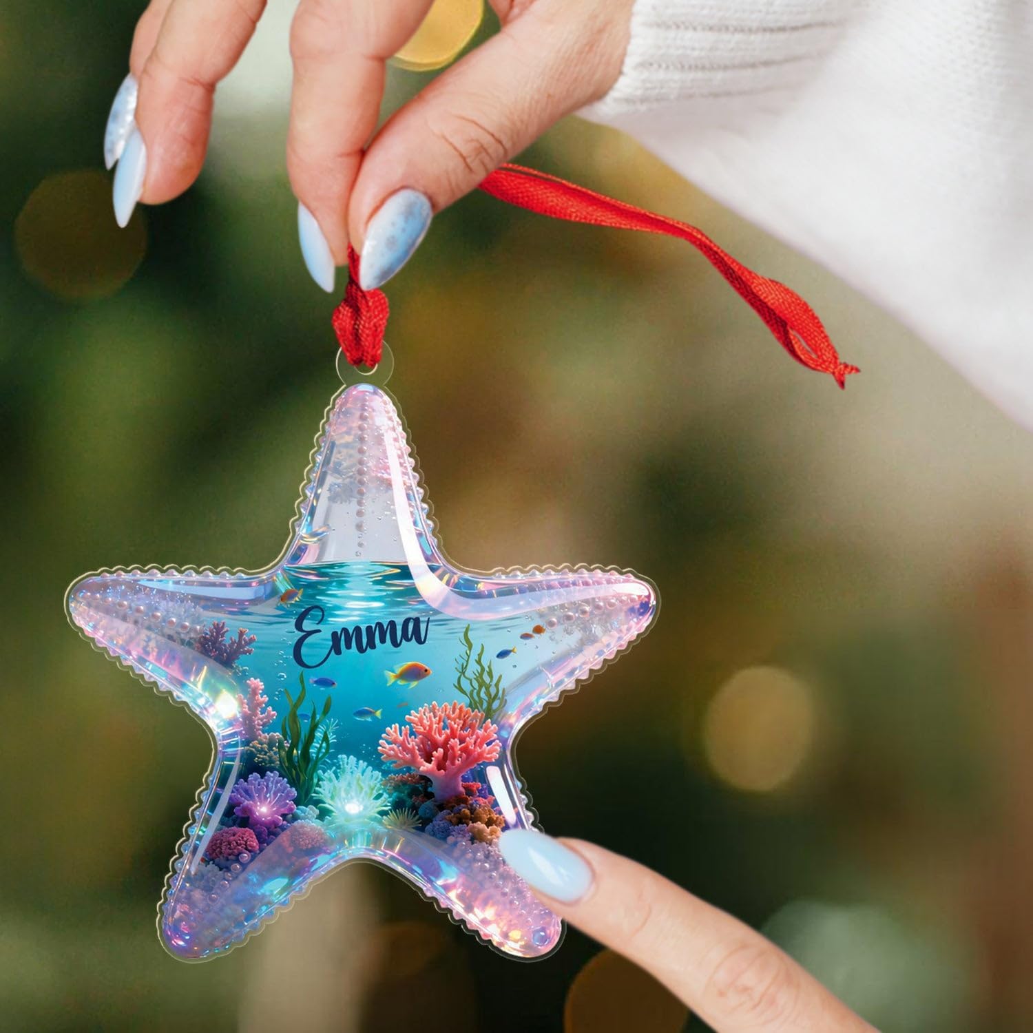 Starfish Xmas Shape Acrylic Ornament Hanging, Personalized Starfish Lover Christmas Ornament 2025 with Name, Starfishes Xmas Decor, Gift for Marine Biologist, Custom Name Sea Animal Ornaments