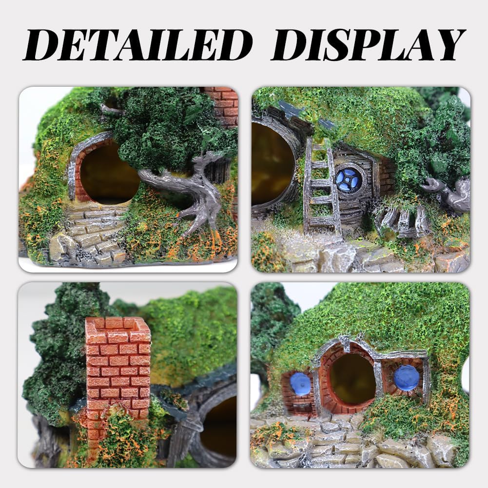 Hobbit Fish Tank Decorations Reptile House Hidden Hole Landscaping for Aquarium and Reptiles Decorations Mini Garden Decorating Two Sizes (S)