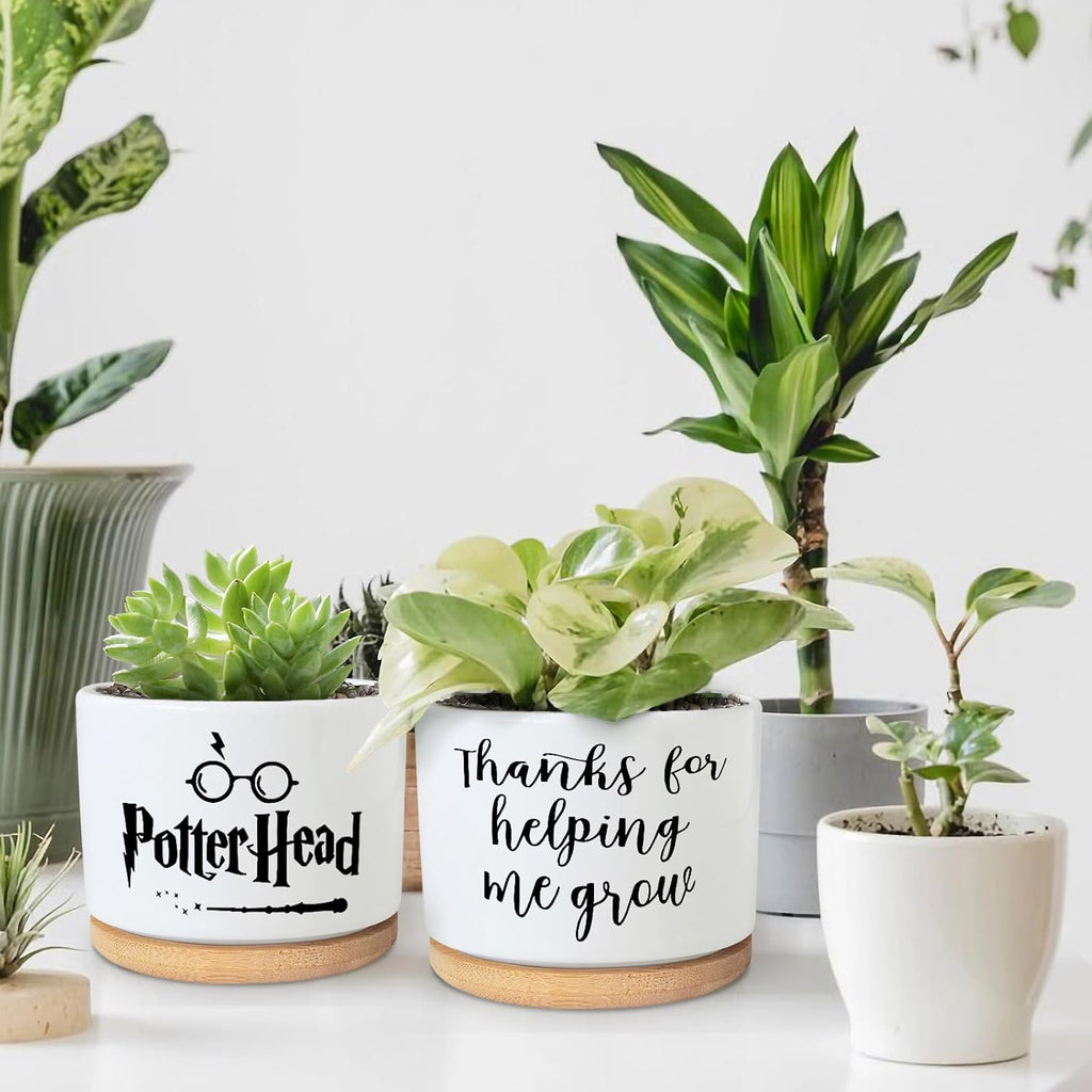 Teachers Appreciation Gift, 3.5 inch Ceramic Succulent Cactus Planter Pots for Indoor Outdoor, Thank You Gift for Mom Teacher Plant Lover Birthday Christmas Teacher's Day (No Plants)