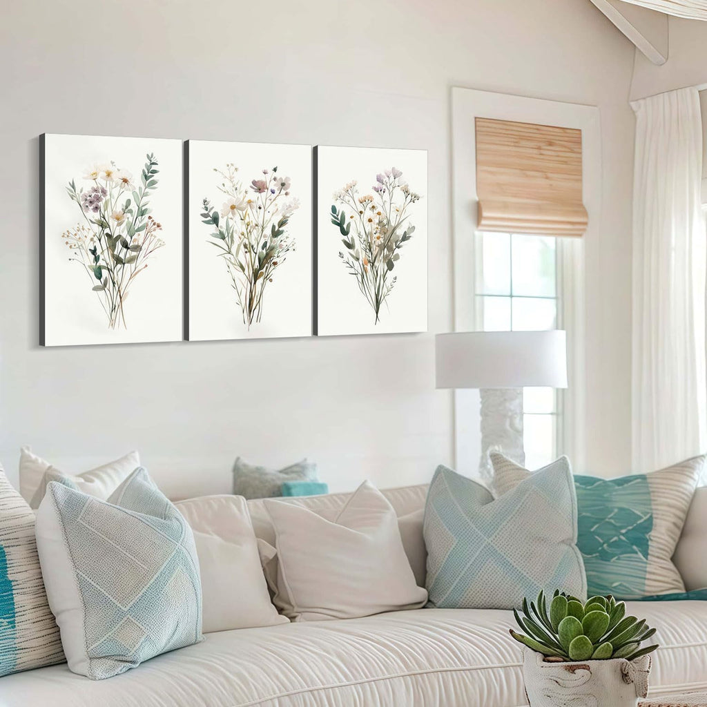 3pcs Framed Plants Flowers Wall Art Decor Canvas Print Nature Style Farmhouse Picture Poster Gallery Bedroom Living Room Studio Kitchen 12x16 Inch Ready to Hang