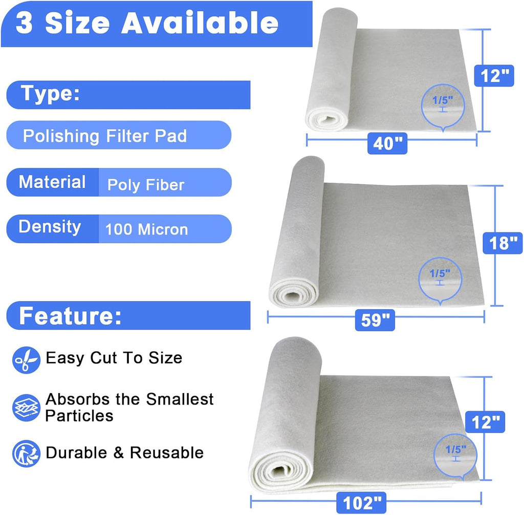 hygger 100 Micron Aquarium Filter Pad Extra Fine Filter Floss for Fish Tank Poly Filter Media Wool Water Polishing Felt 18"x 60"