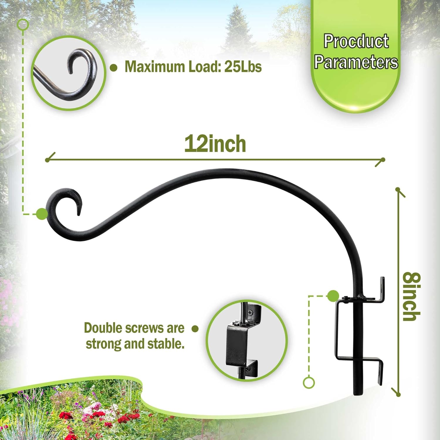 Swivel Bird Feeder Hanger Hook: Swivel Hanging Plant Bracket Outdoor - Wall Mount Hanging Hook for Bird Feeder 12-Inch