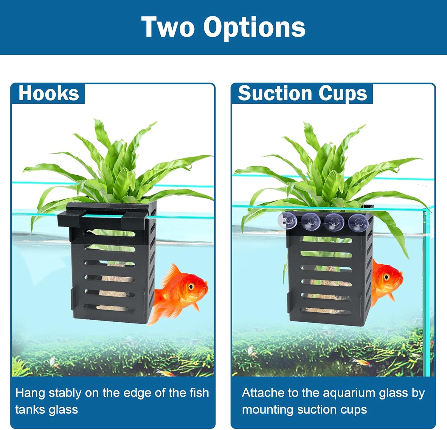 Aquarium Plant Holder 4 PCS Hanging Aquatic Plant Pot with 24 Hooks and 20 Suction Cups for Fish Tank Aquarium Planter and Aquascape Decorations (Black)