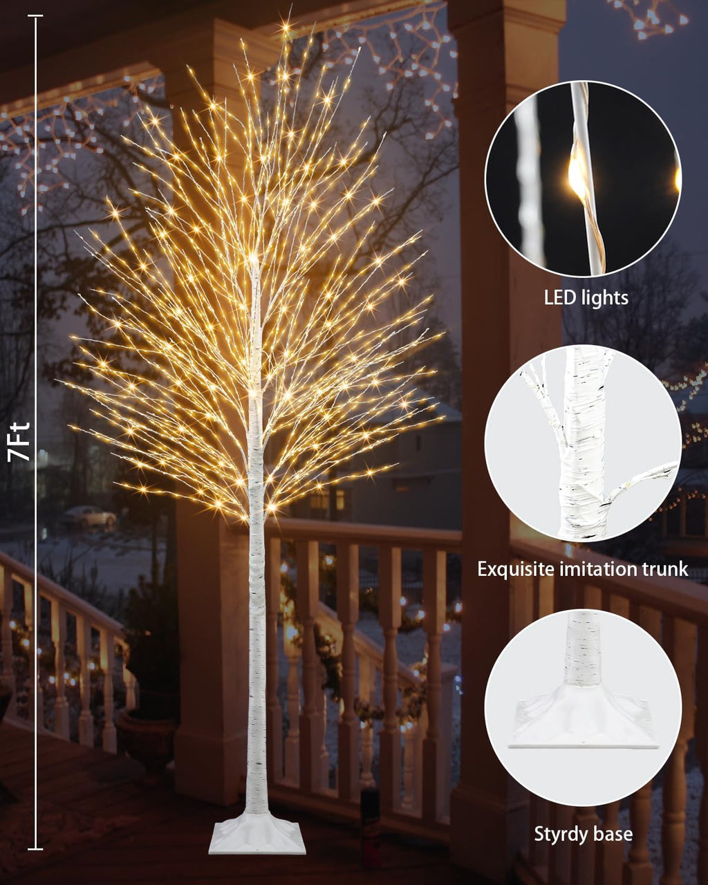 7 FT Lighted Birch Tree, Birch Tree with 1224 LED Lights Artificial Light Up White Birch Christmas Twig Tree with Timer for Indoor Outdoor Wedding Home Yard Mantel Porch Decor