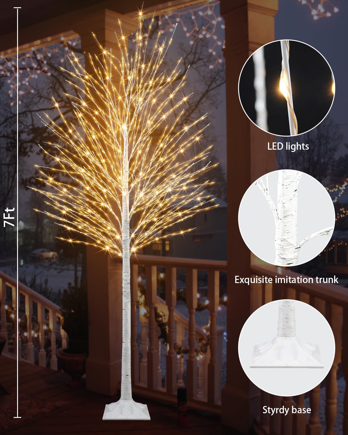 7 FT Lighted Birch Tree, Birch Tree with 1224 LED Lights Artificial Light Up White Birch Christmas Twig Tree with Timer for Indoor Outdoor Wedding Home Yard Mantel Porch Decor