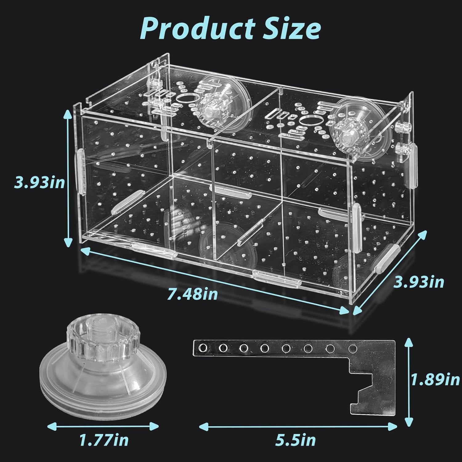 PINVNBY Acrylic Fish Breeding Box，Guppy breeding Box Acrylic Fish Isolation Box Aquarium Incubator with Suction Cups for Guppy Shrimp Small Baby Fishes（7.87 x 3.9 x 3.9 in）