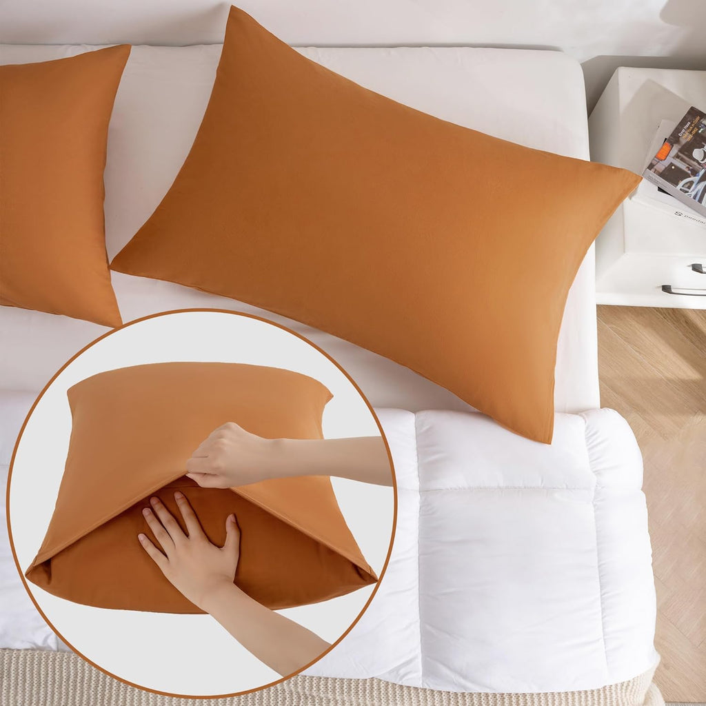 JELLYMONI Pillowcases Standard Set of 2 Cotton Envelope Pillow Covers Caramel 20×26in Bed Pillow Cases 100% Washed Cotton Soft Breathable (Pillows are not Included)