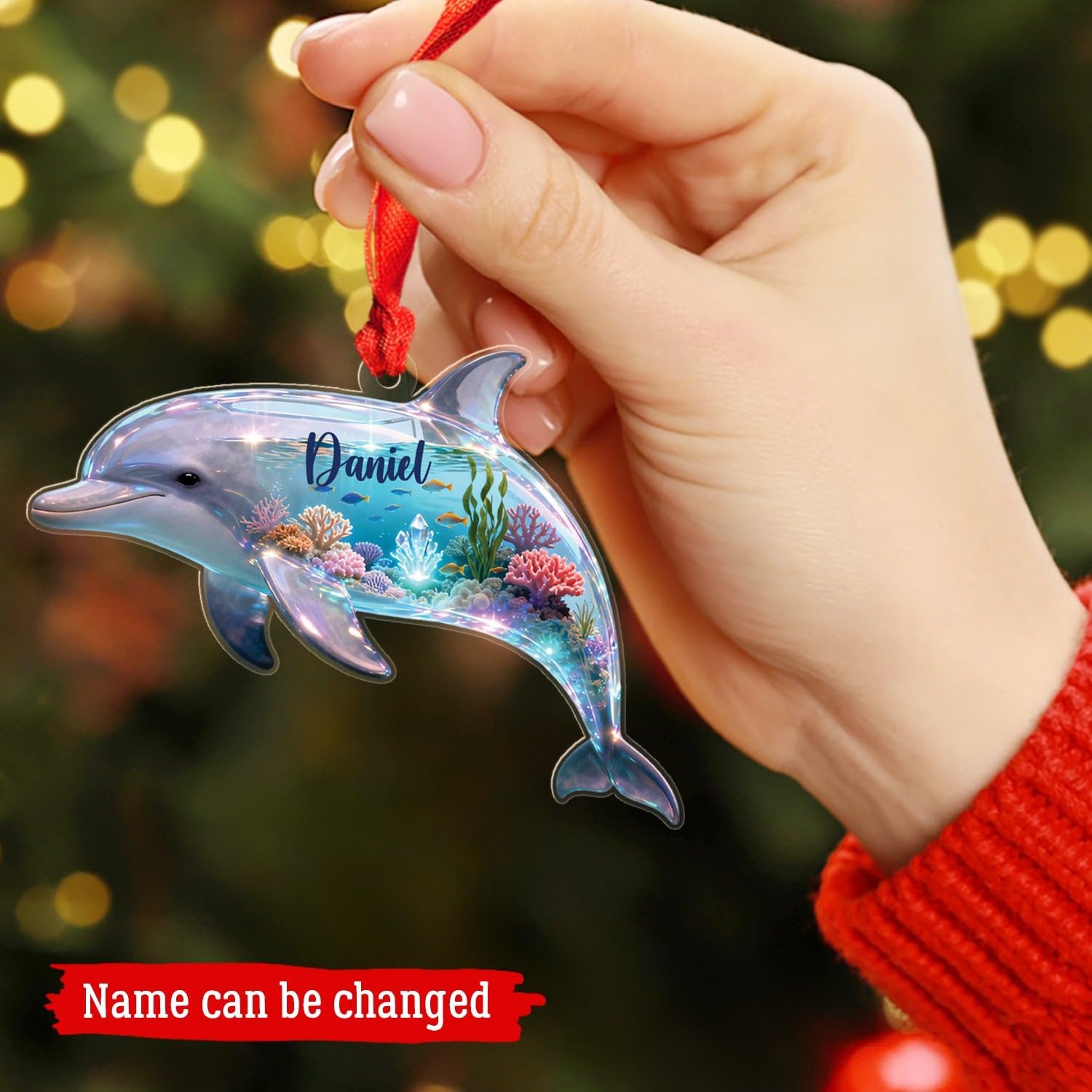 Personalized Dolphin Christmas Ornament Ocean, Cute Sea Ocean Animal 2D Shape Ornament, Marine Enthusiasts Keepsake Gift for Sea Animal Lovers Baby, Customized Names Dolphin Ornaments 2025