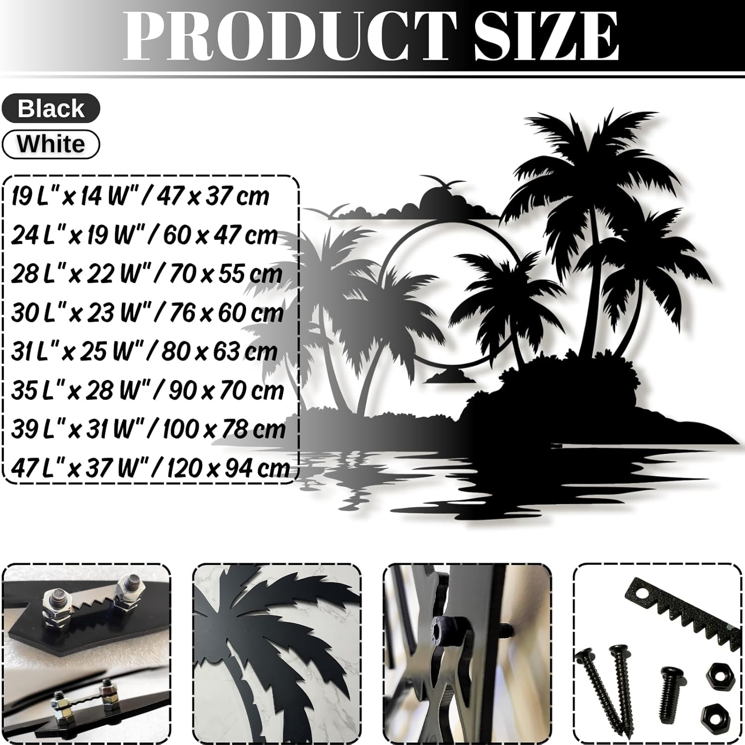 Lunwall Palm Tree Metal Wall Art, 31 L" x 25 W" / 80 x 63 cm, Tropical Palm Tree Wall Decor, Beach Wall Art, Metal Wall Sculpture, Living Room, Bedroom