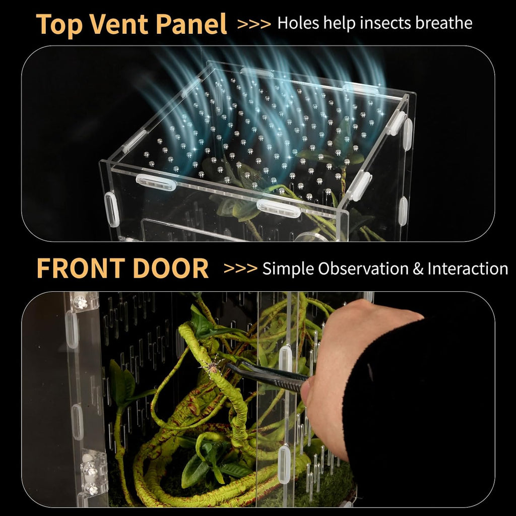 Acrylic Reptile Terrarium Easy Assembly, 360° Clear & Keep Pet Secure Design for Jumping Spiders, Tarantulas, Geckos Scratch-Resistant Large Ventilated Habitat Terrarium for Arachnids 9.8*5.9*5.9in