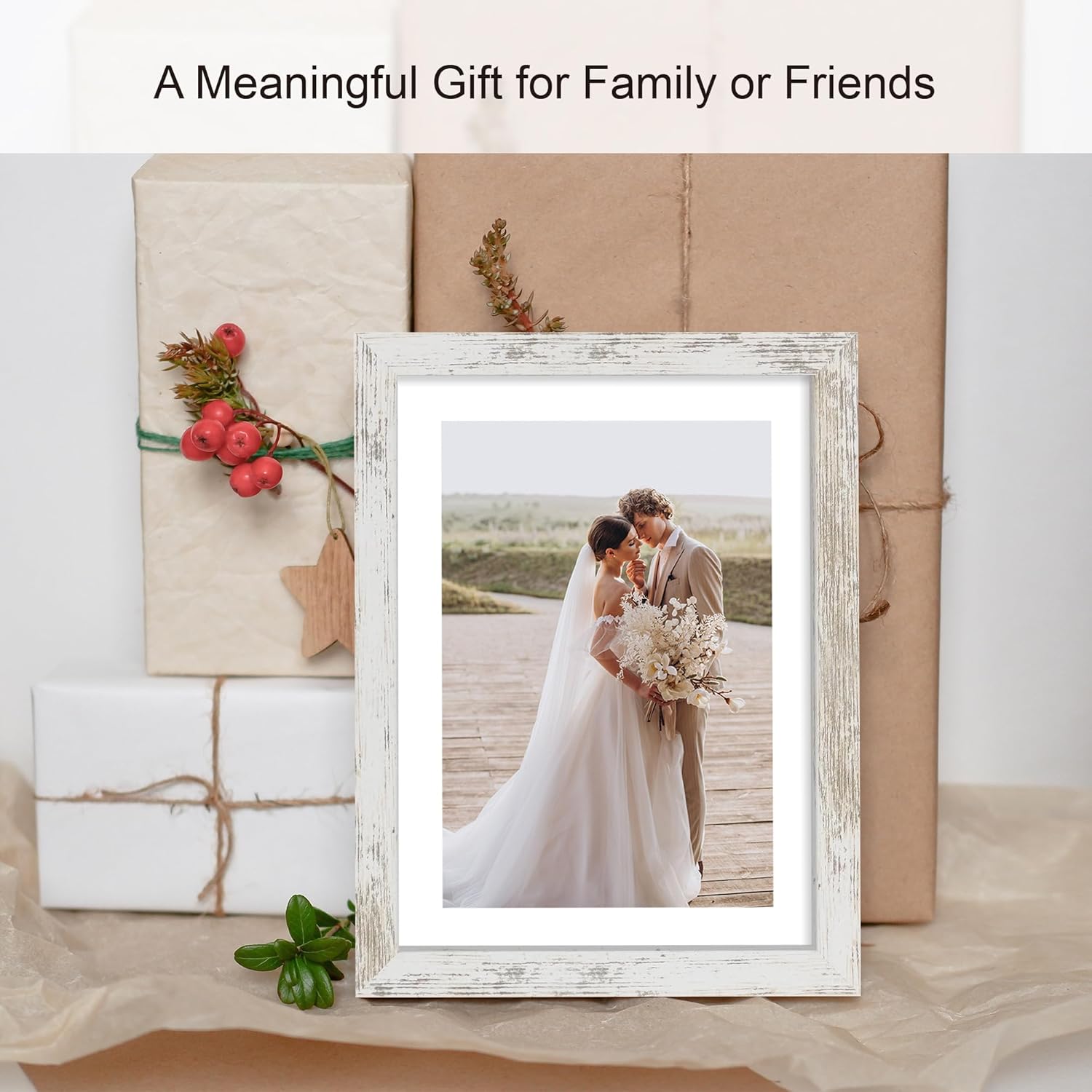 6x9 Picture Frame Set of 4, Made of Real Glass and Distressed White Wooden Frame - 6 by 9 Photo for Wall or Tabletop Display