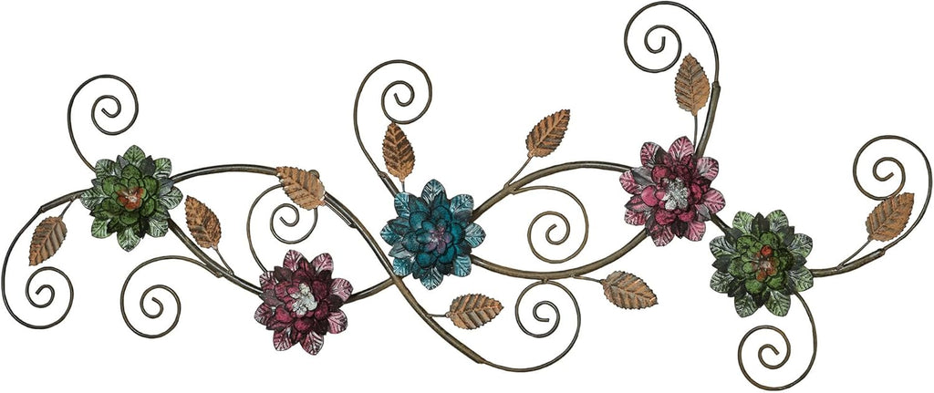 Touch of Class Samar Floral Metal Wall Art | Golden Bronze, Purple, Navy Blue, Green Botanical Hanging Decor for Bedroom, Living Room, Bathroom, Entryway, Hallway