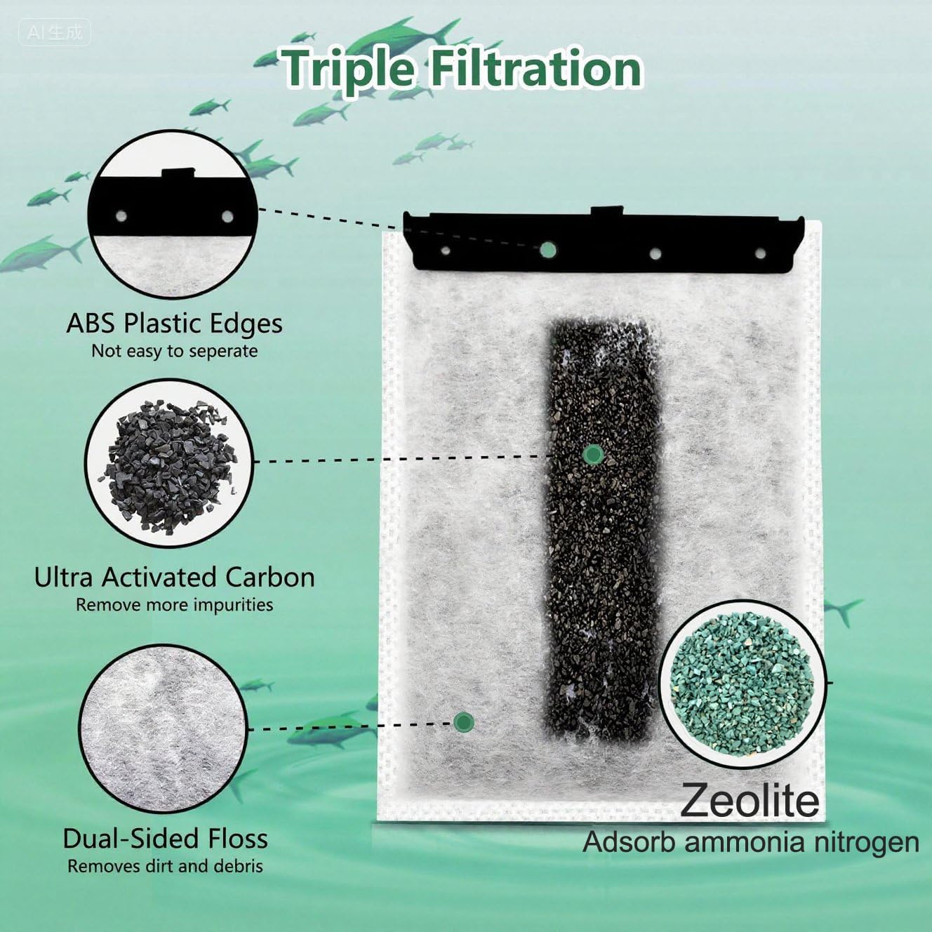 Aquarium 100 Pack Medium Filter Cartridges with Zeolite, Compatible with Whisper Filters 10i, IQ10, PF10 Power Filters