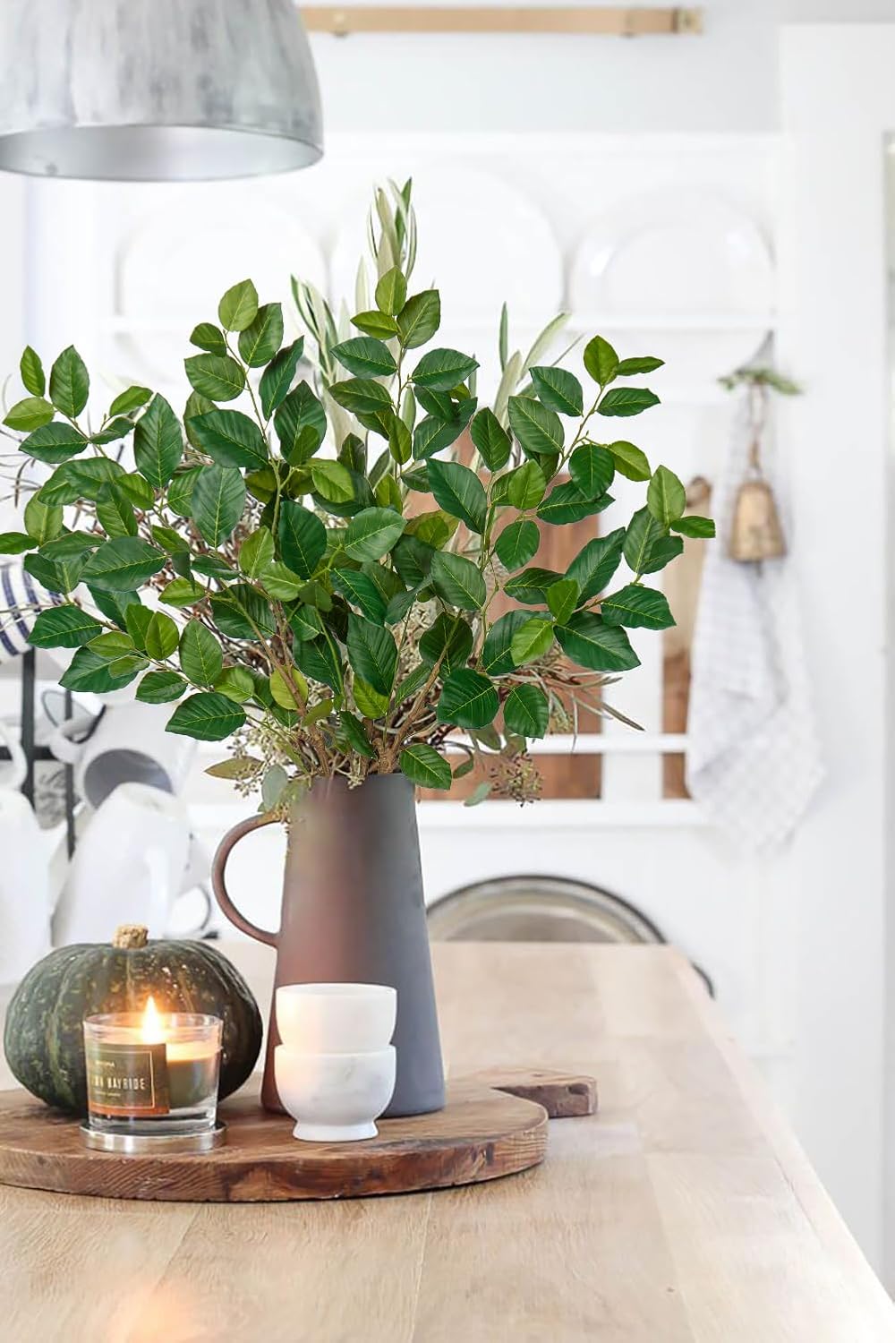 Briful 3PCS Artificial Greenery Stems Fake Plants, 35'' Long Stem Faux Camellia Branches, Real Touch Year Round Tea Leaf Branches Artificial Plants for Home Farmhouse Wedding Centerpiece Decor