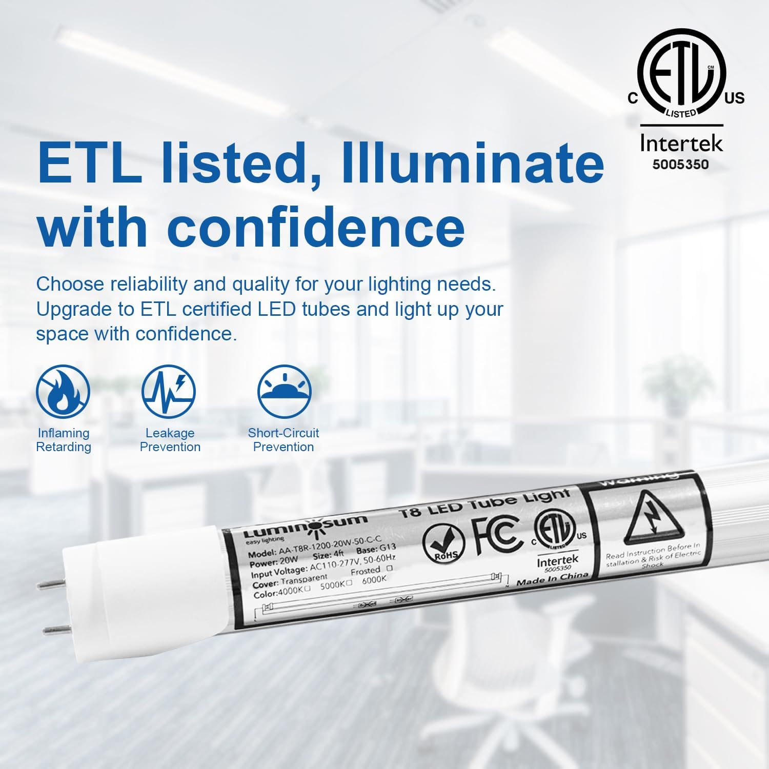 T8 LED Tube Light Bulbs 4 Foot 20W 40W Equivalent 5000K Daylight 2000LM, T8 T10 T12 Fluorescent Replacement, Dual-end Powered Ballast Bypass, Frosted Cover ETL Listed for Garage 25-Pack