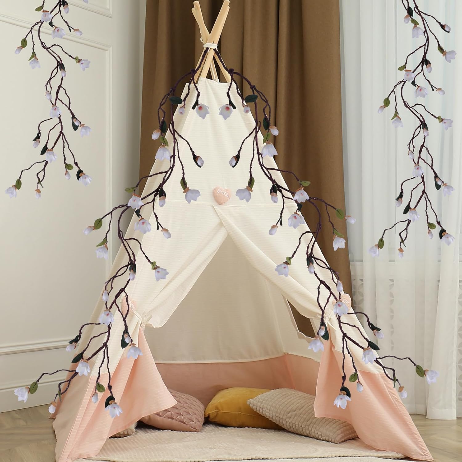 160cm/63inch Bendable Artificial Magnolia Flower Tree Branches Garland Orchid Door Hanging Floral Vines Wreath for Wedding Sign Arch Wall Backdrop Home Garden Mantel Decoration (White)