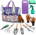 Gardening Tools Set, 11 Piece Garden Hand Tools, Garden Tools Set with Rust-Proof,Fashion and Durable Garden Tools Organizer Handbag Perfect Gardening Gifts for Mothers Day & Outdoor (Purple)