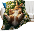 Cute Rabbit Blanket Bunny Hare Throw Blankets Daisy Gifts for Girls Boys Kids Rabbit Lover Soft Cozy Fleece Plush for Couch Sofa Bed 80"x60"
