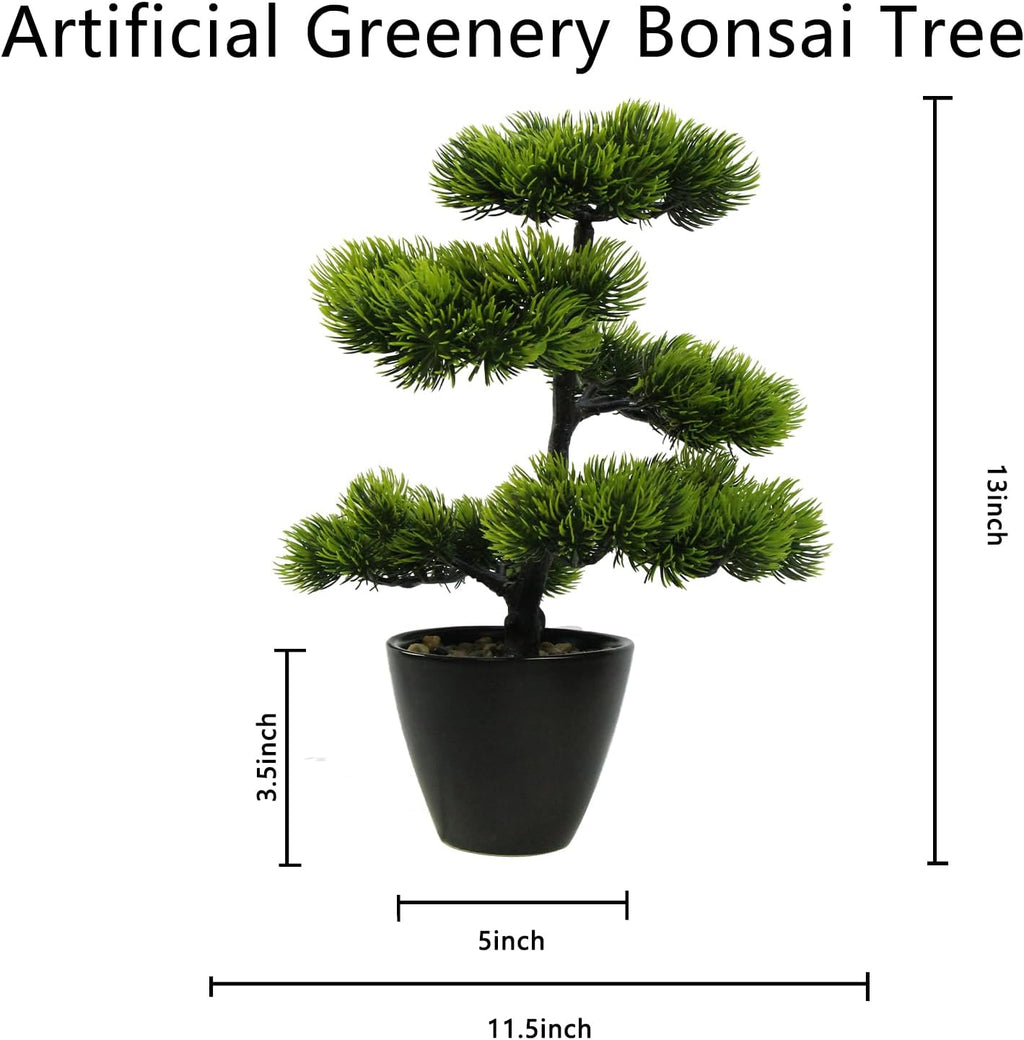 Artificial Bonsai Tree Juniper Indoor - Small Fake Bonsai Pine with Ceramic Pot 13" Tall for Home Decoration Bedroom Living Room Table Study Cafe Positive Office Decor Lifelike Greenery Tree