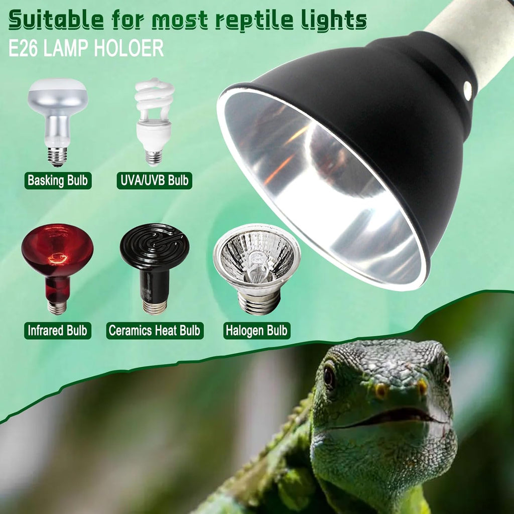 BNOSDM Reptile Light Fixture,5.5 Inch Shallow Dome Reptiles Heat Lamp Fixture for UVB UVA Bulb,Heat Basking Bulb,Optical Reflection Heat Lamp Fixtures for Reptile Amphibian Tank Terrariums