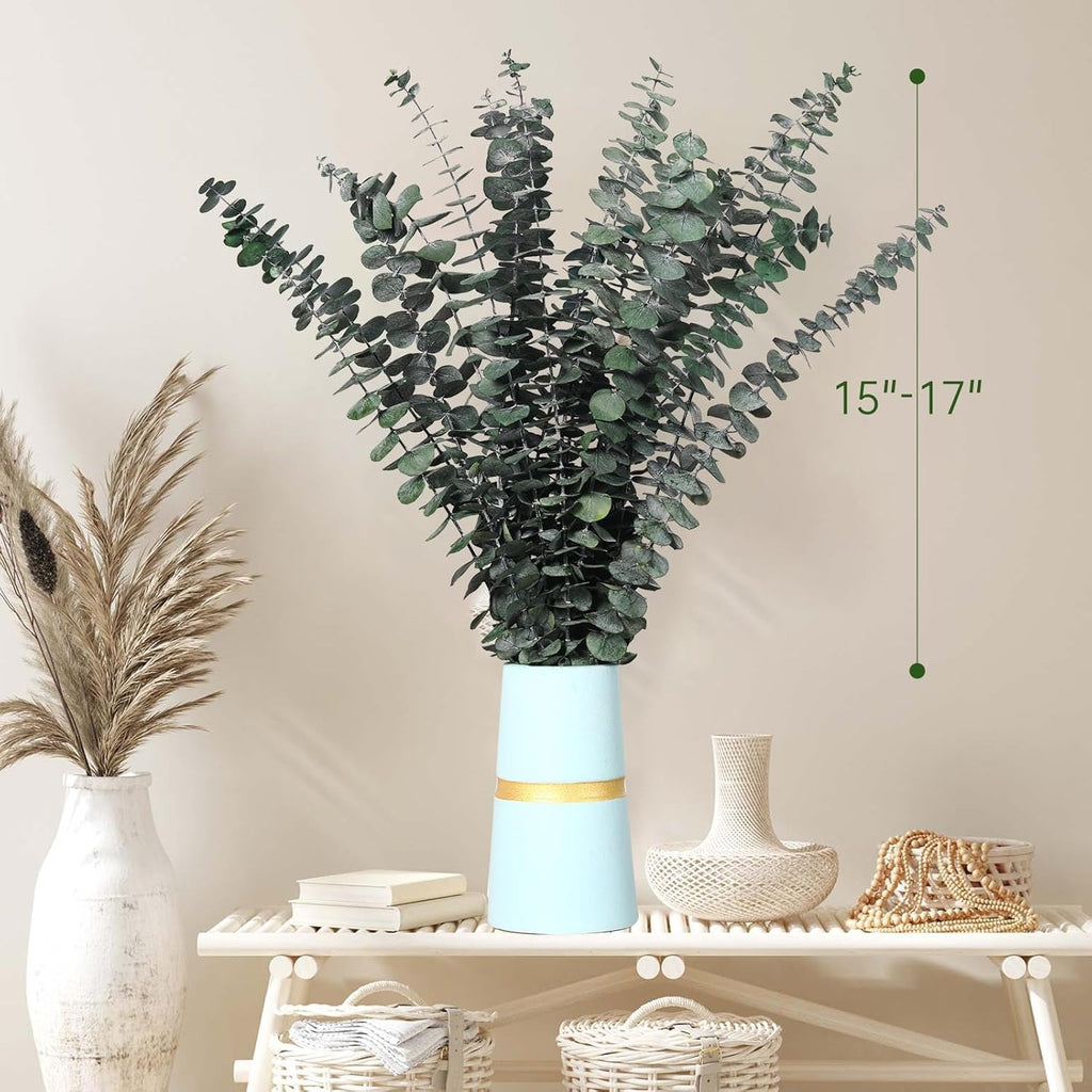 20 Pcs Dried Eucalyptus Stems, 17'' Natural Real Live Greenery Eucalyptus Leaves Branches Hanging Shower, Preserved Dried Plants for SPA Home Fragrance Bathroom Table Vase Decor