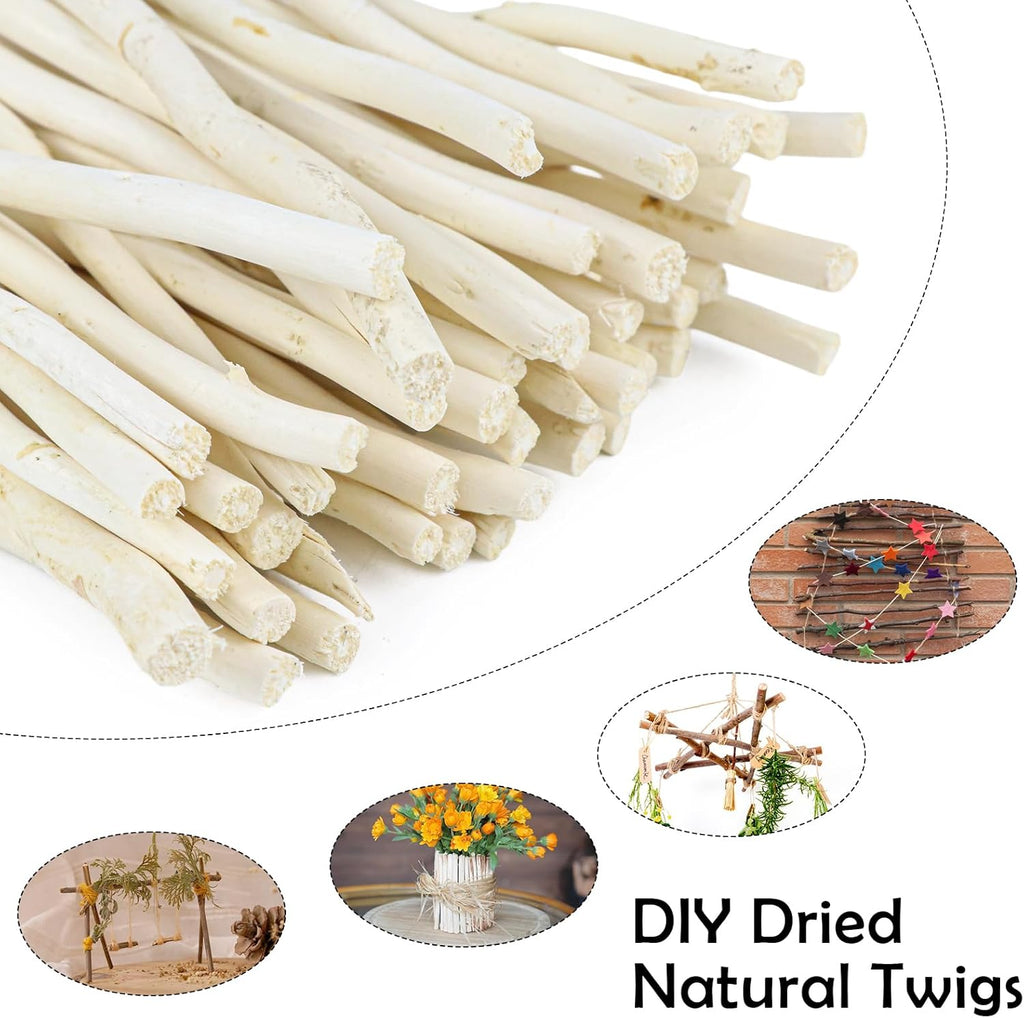50Pcs Natural Twigs, Driftwood Branches, Unfinished Timber Rods for Model Making, Home Decor & Art Supplies (White 20CM)