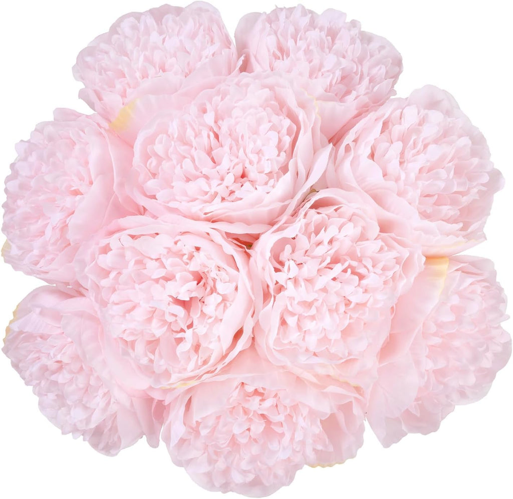 U'Artlines 2 Bouquet 10 Heads Artificial Peony Silk Flower Leaf Home Office Wedding Party Festival Bar Decor (Light Pink)