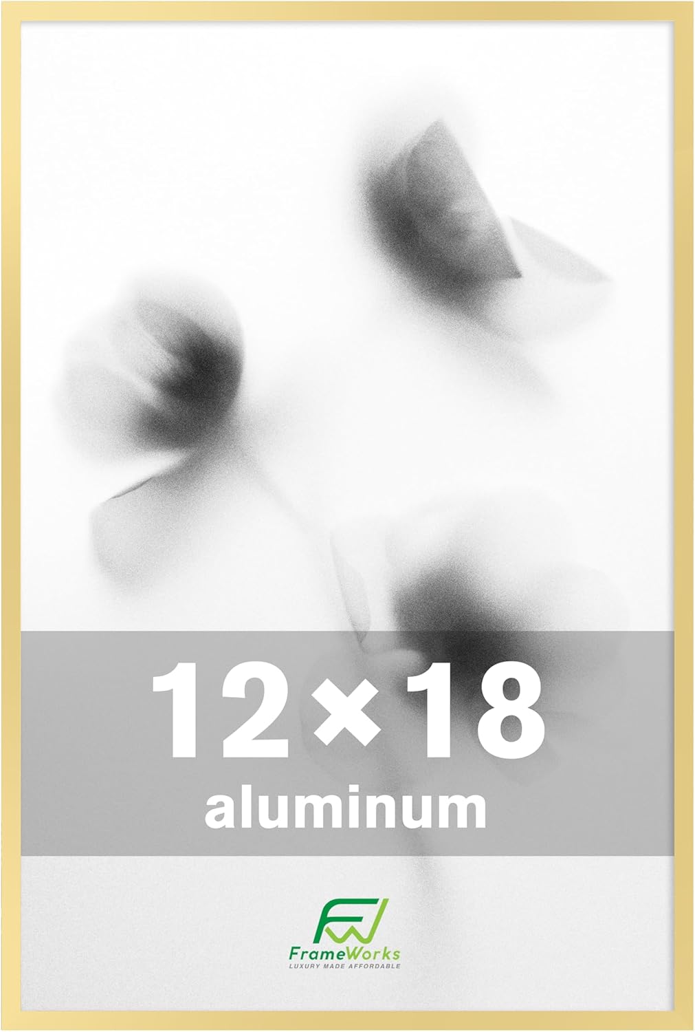 FrameWorks 12x18 Brushed Aluminum Poster Frames – Modern Brushed Metal Design w/Shatterproof Plexiglass, Perfect for Posters, Artwork, Paintings, Wall Displays – Home or Office Decor, Gold - 1 Pack