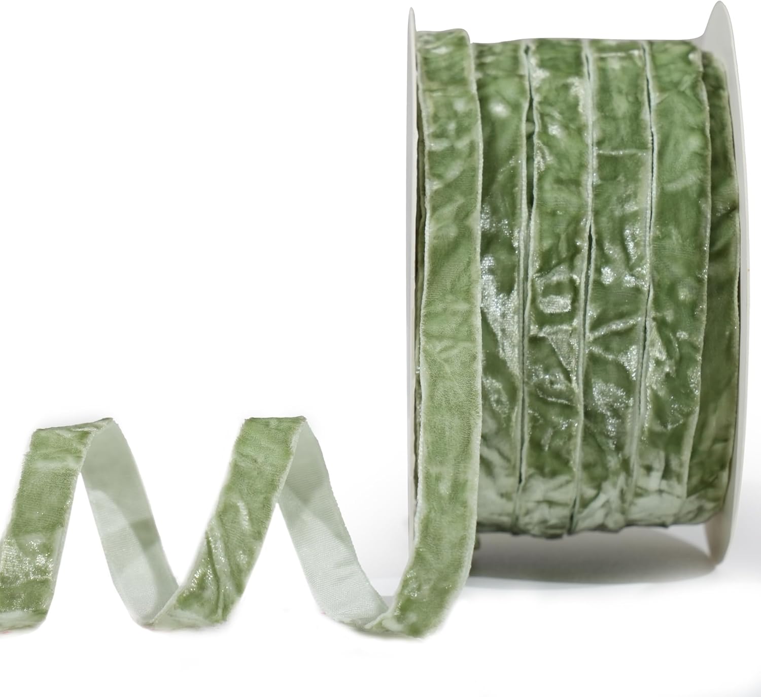 MAYREEL 3/8 Inch Sage Green Crushed Velvet Ribbon Olive Green Vintage for Flower Bouquet Gift Wrapping Wedding Invitations Crafts Christmas Decorations Party 25 Yards