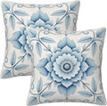 Boho Chic Blue White Floral Throw Pillow Covers Set of 2 Ultra-Soft All-Season Pillow Shams with Hidden Zipper,Durable for Sofa Bed Car Decor & Gift Luxury 18x18IN