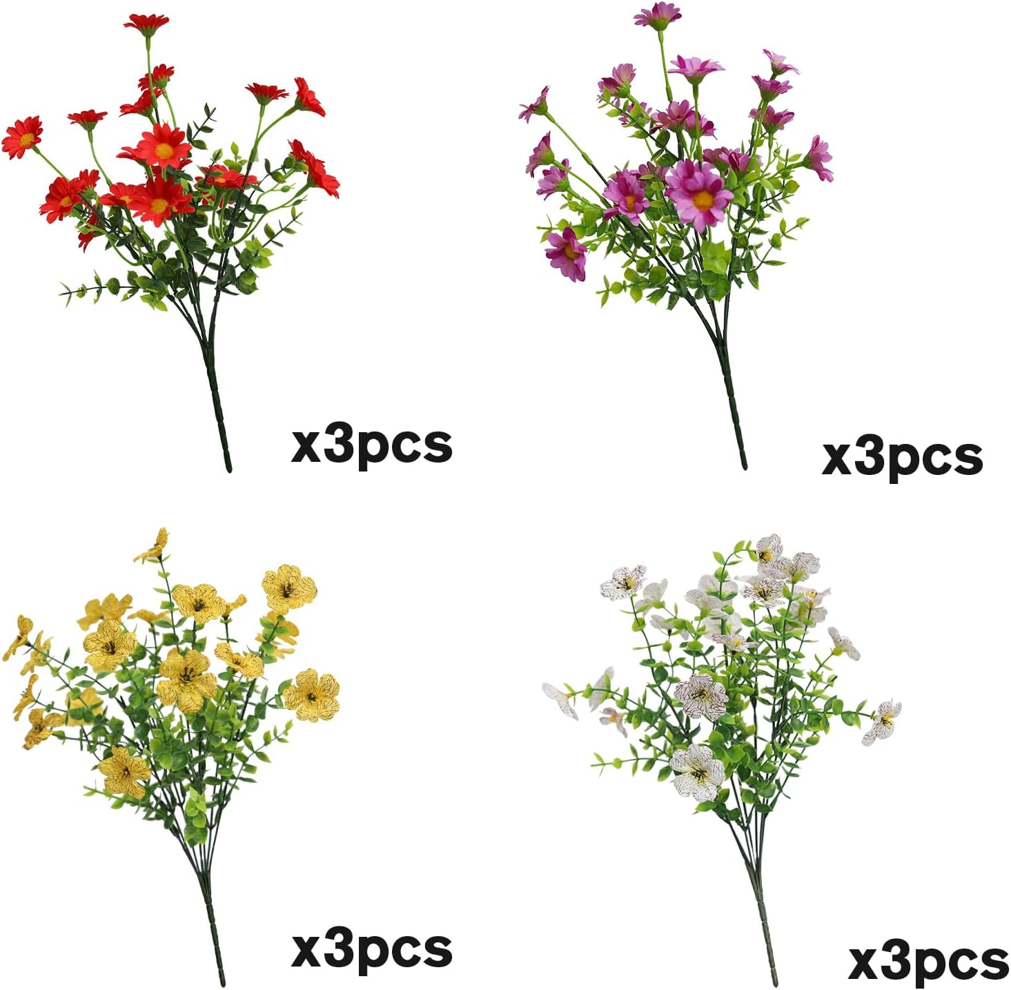 Artificial Outdoor Flowers 12 Bundles Spring Summer Silk Fake Plants Colorful Outside Realistic Wild Flower Plants Vibrant Durable Perfect Front Porch Planter Decoration (Multi Colour 1#)