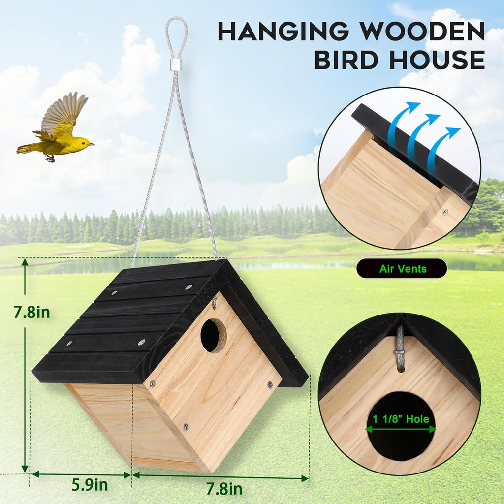 Gtongoko Hanging Wren Bird Houses for Outside, Cedar Wooden Bird Houses for Outdoors, Bird Nest with Air Vents, 1-1/8"Entrance Hole, Clean Door for Wildbird Watching, 1 Pack Black