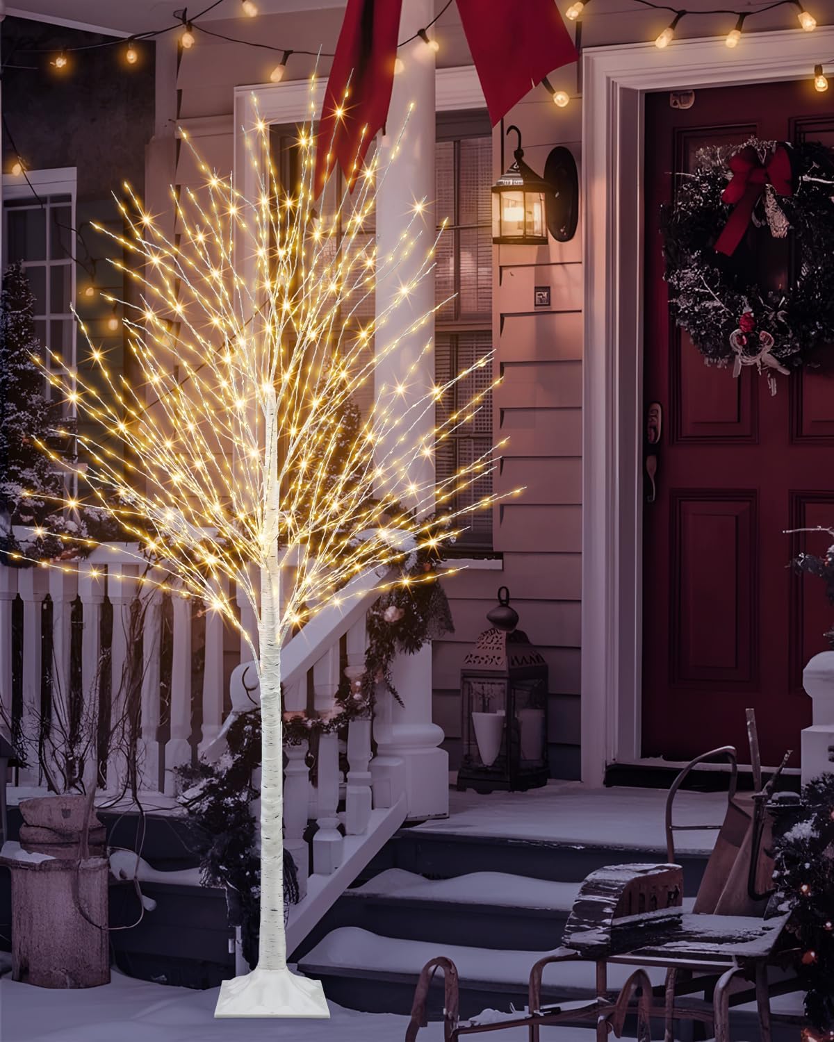 6 FT White Birch Tree with 936 LED Lights, Lighted Birch Tree Artificial Light Up Birch Twig Christmas Tree with Timer for Yard Wedding Porch Home Indoor Outdoor Decor