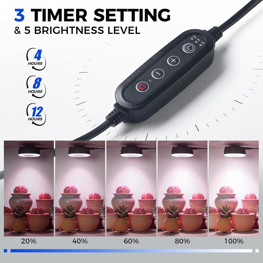 Barrina Orbgrow OG09 Puck Grow Light with Timer, Pinkish White 54W(6 x 9W, 810 Watt Equiv), Full Spectrum Plant Light for Indoor Plants, Magnetic & Linkable, 5 Levels Dimmable, 6 Packs, Black